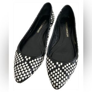 Rebecca Minkoff Black and White Leather Idelle Flat